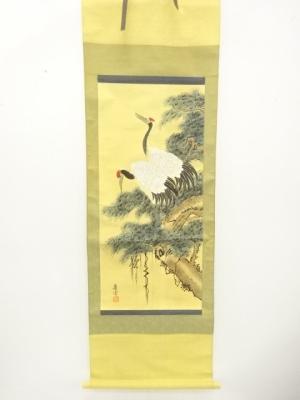 恵常筆　松鶴延年　肉筆絹本掛軸